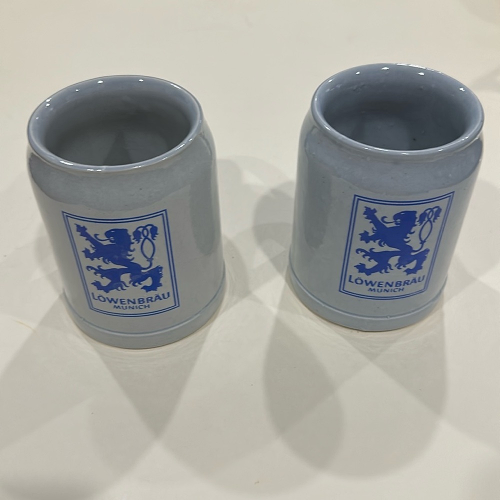 Lowenbrau Munich- 2 Stoneware Beer Bier Steins Mugs 0.5 Litre